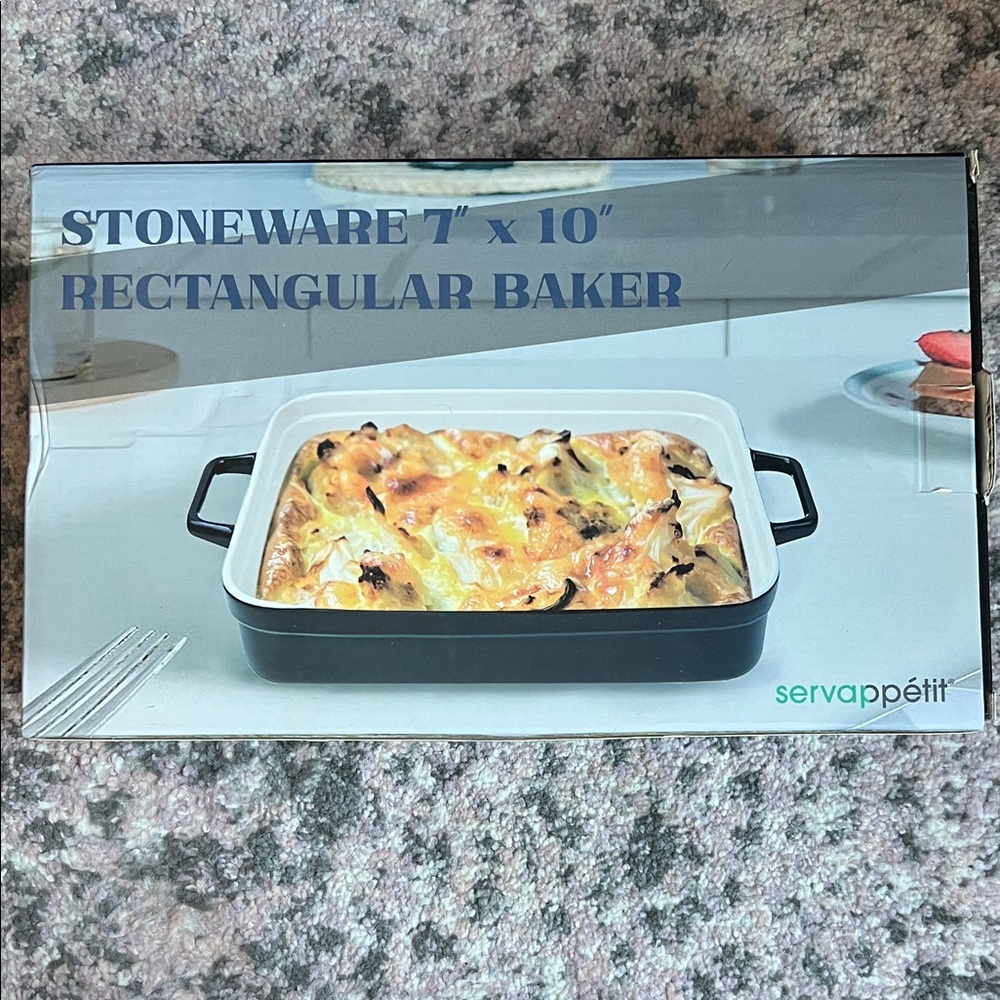 Servappétit Blue and White Stoneware Rectangular Baker